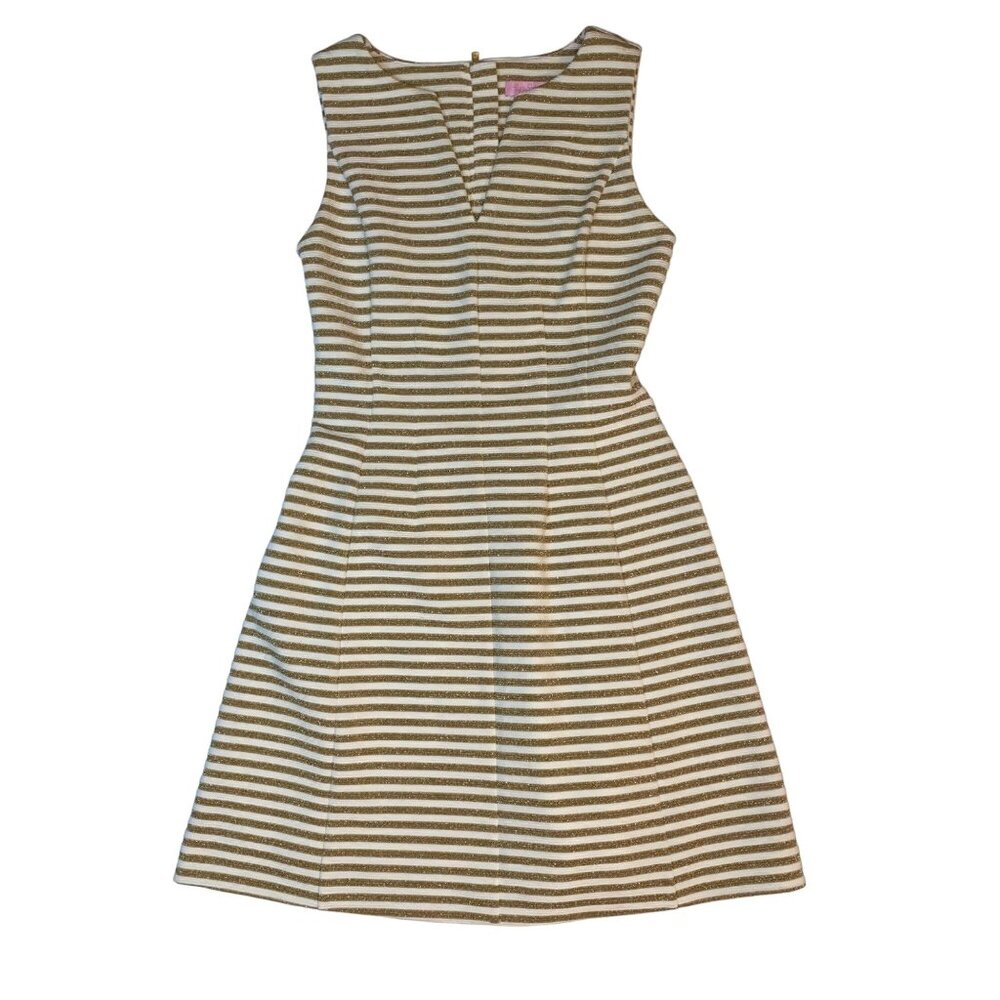 Lilly Pulitzer Womens XS‎ Brielle Dress Gold Striped Lined Exposed Zipper